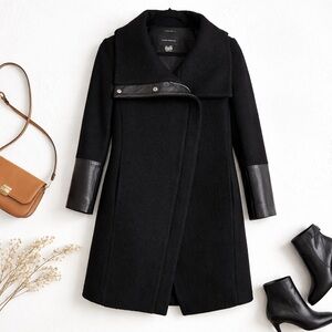 Club Monaco Halli Wool Moto Coat | Italian Wool Leather Trim Minimalist Jacket